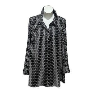 Lane Bryant Womens Button-Front Tunic Shirt Black & White Geometric Long
